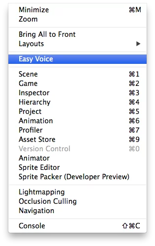 Easy Voice in Window Menu Mac