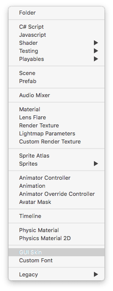 Creating a GUISkin from the Project Window in the Unity Editor