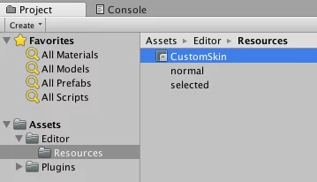 CustomSkin GUISkin resource in the Unity Project Window
